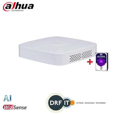 Dahua NVR4104-P-EI 4 kanaals Smart EI 1U 1HDD 4PoE NVR incl. 2 TB HDD