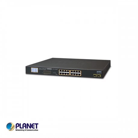 16-Port Gigabit 250M PoE + 2-upload port, LCD Monitor, VLan