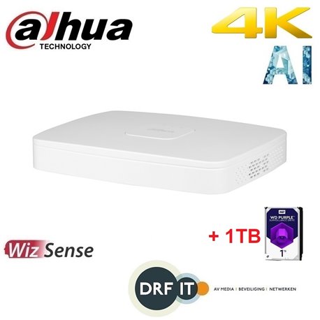 Dahua XVR5104C-4KL-I3 4 kanaals Penta-brid 5MP Smart 1U 1HDD WizSense DVR incl. 1TB