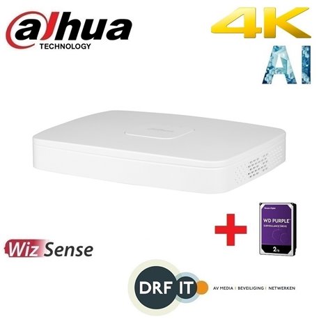 Dahua NVR4108-8P-4KS2/L Lite NVR 4K en H.265 Smart NVR 8 kanalen met PoE + 2TB HDD