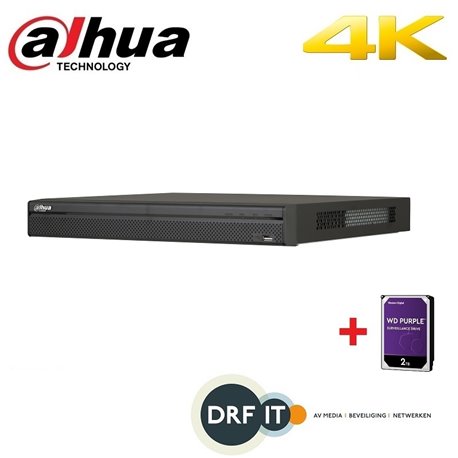 Dahua NVR4216-16P-4KS2/L 16 kanaals 1U 2HDDs 16xPoE NVR incl 2 TB HDD