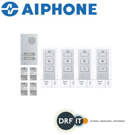 Aiphone Hands-free Audio set 4 appartementen (DB-1MD x 4, DA-4DS x 1, PT-121DR x 4)