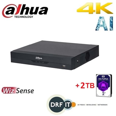 Dahua XVR5108HS-4KL-I3 8 Channel Penta-brid 4K-N/5MP Compact 1U 1HDD WizSense Digital Video Recorder + 2TB HDD